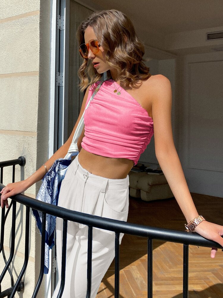 Sollinarry One Shoulder Ruched Crop Top | SHEIN