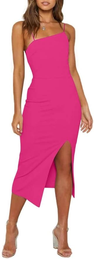 OWIN Women's Adjustable Spaghetti Straps Sleeveless High Waist Split Midi Bodycon Cocktail Party ... | Amazon (US)