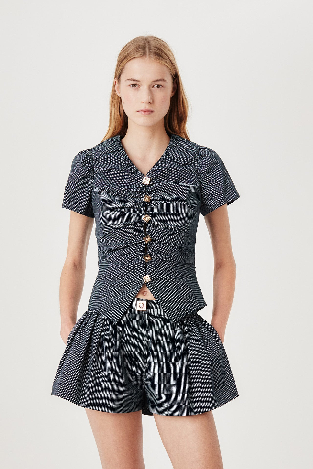 Pleated shirt with square medallions | Shop.app