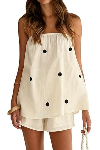 Dsewpaur Women's Polka Dot 2 Piece Sets Y2K Sleeveless Tube Tops Strapless Bandeau Shorts Sets Su... | Amazon (US)