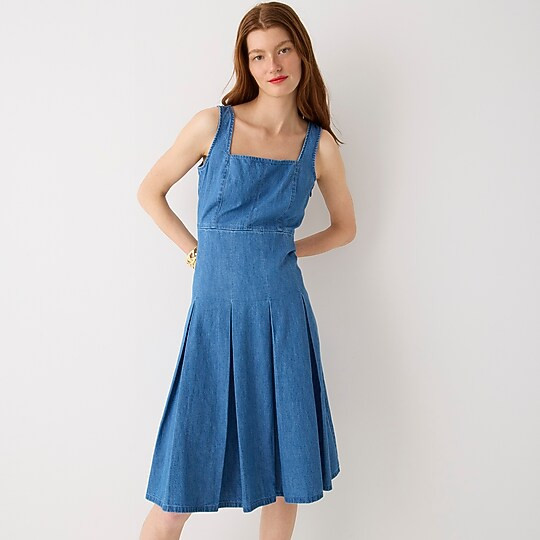 Pleated chambray dress | J. Crew US