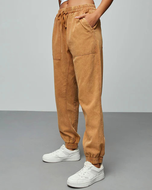Doriana Cotton Pocketed Jogger Pants - Camel | VICI