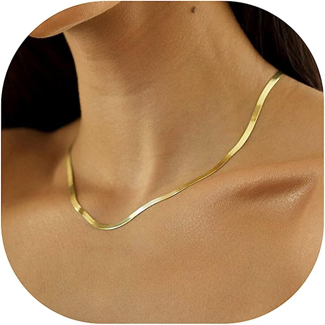 DEARMAY 14K Gold Necklaces for Women, Dainty Gold Herringbone Choker Necklace for Women Thin Laye... | Amazon (US)