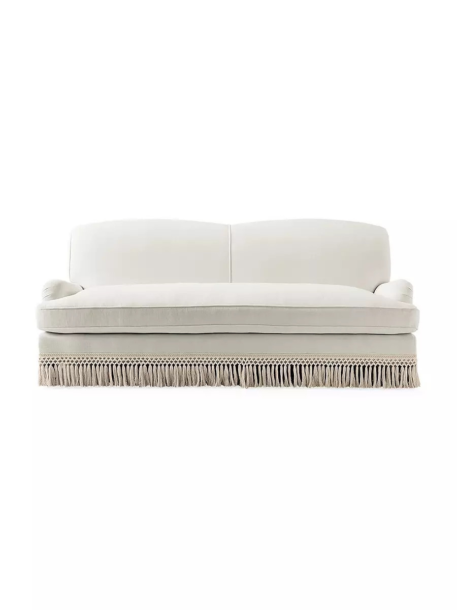 Miramar English Roll Arm Fringed Sofa in Perennials Basketweave | Serena and Lily