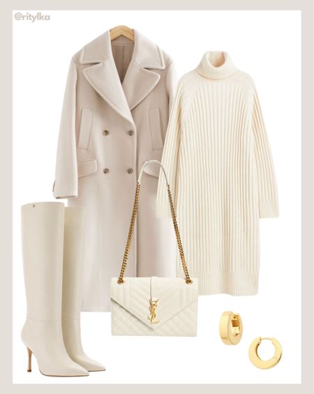 White winter outfit

White winter coat
White sweater dress
HM dress
White boots
White bag
Gold earrings

#LTKunder100 #LTKstyletip #LTKSeasonal