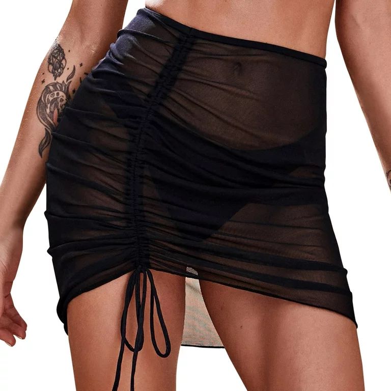 Labakihah Swim Cover Up For Women Women Ruffle Trim Sheer Beach Skirt Cover Up Skirt Beach Wrap B... | Walmart (US)
