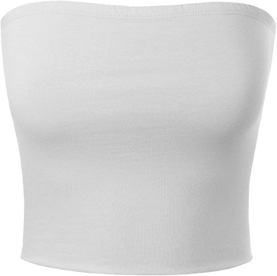 MixMatchy Women's Double Layered Basic Casual Strapless Backless Bandeau Bra Tube Top | Amazon (US)