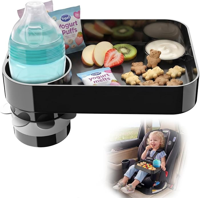 Car Seat Snack Tray for Kids, Mess-Free Square Travel Tray Cup Holder Snack Tray, Durable Car Foo... | Amazon (US)