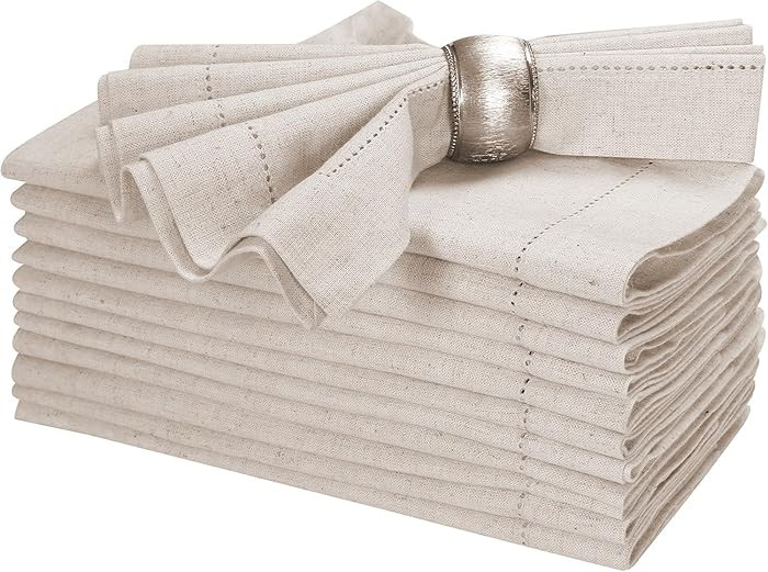 Bedding Craft Linen Flax Cotton Cloth Dinner Napkins Set of 12 – 18x18 Natural Fabric with Hems... | Amazon (US)