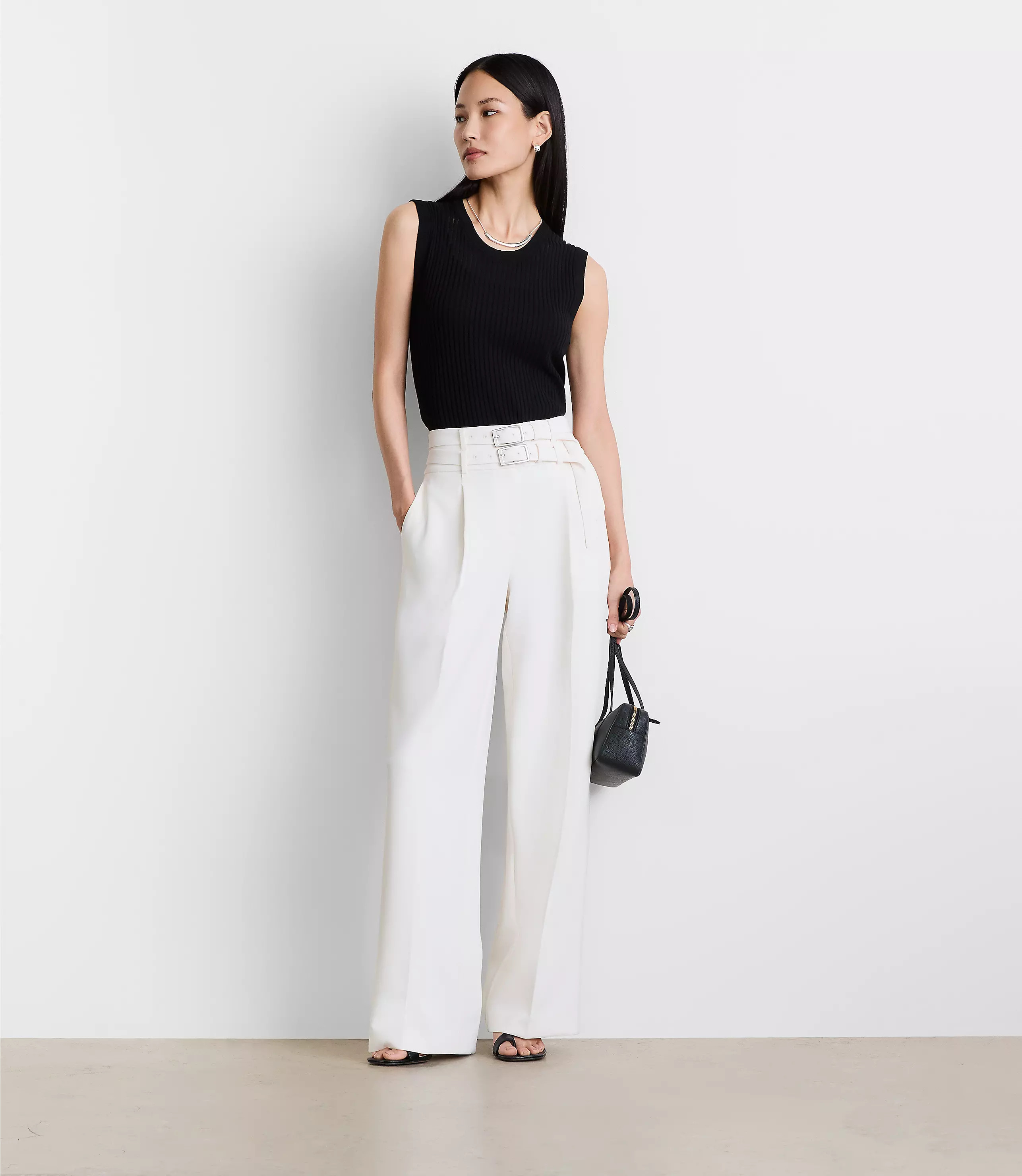 LOFT Versa Crepe Drape Double Belted Wide Leg Pants | LOFT