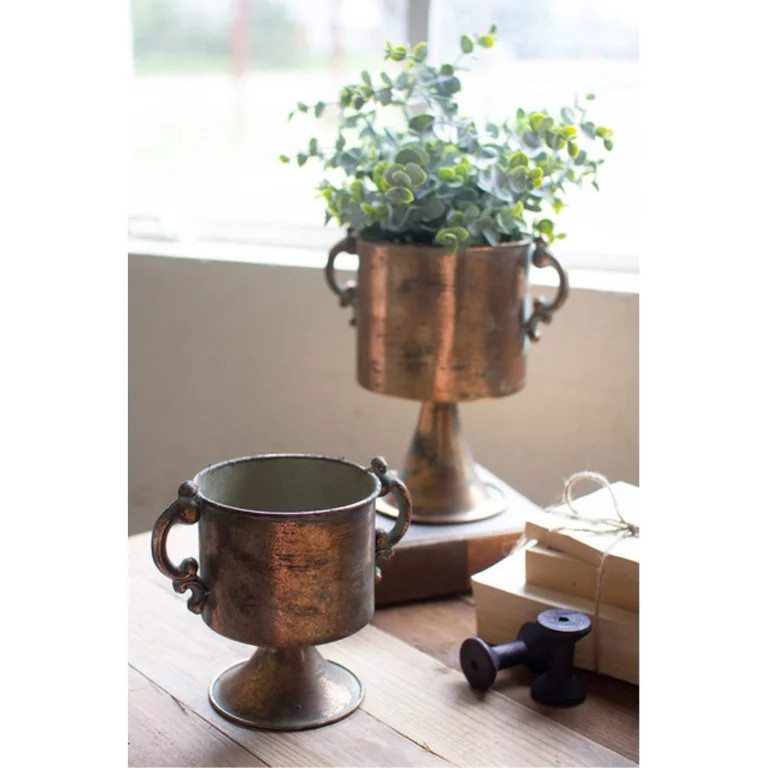 Set Of Two Antique Copper Finish Planters With Handles Copper | Walmart (US)