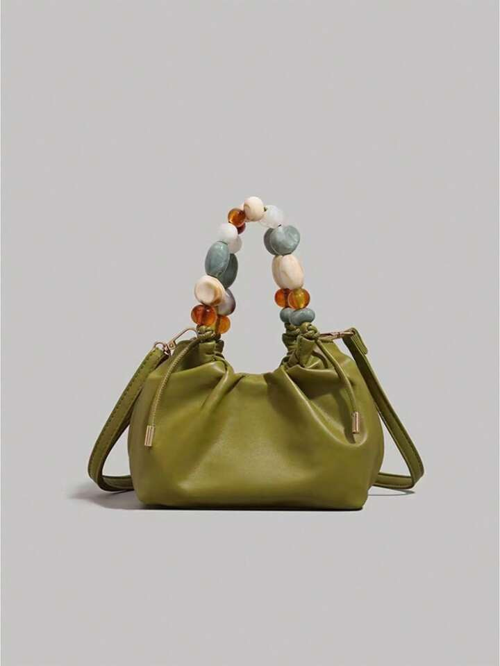 2024 New Solid Color Minimalist Pearl Handbag, New Chinese Retro Chain Shoulder Crossbody Bag, Niche Design Wrinkle Party Evening Bag For Women | SHEIN