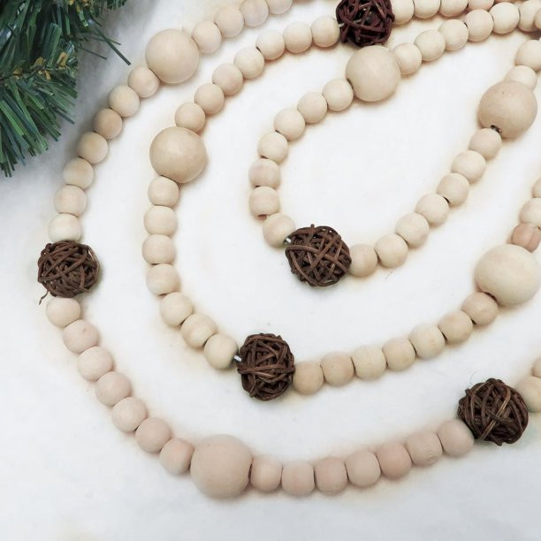 Holiday Time Natural Wood Bead and Rattan Ball Garland, 9' - Walmart.com | Walmart (US)