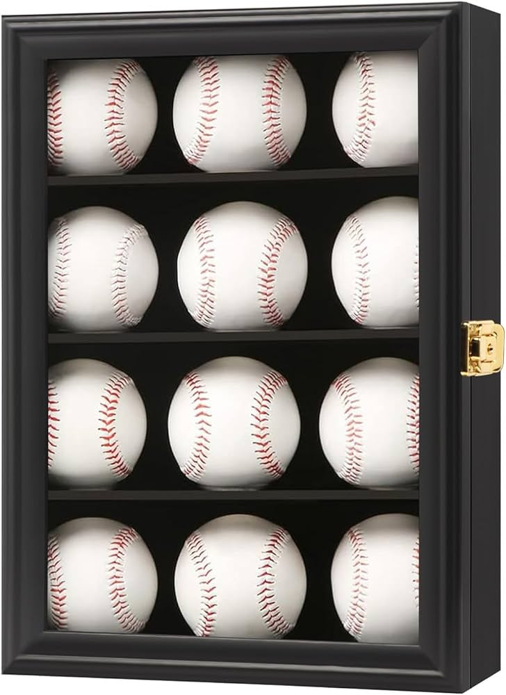 Baseball Display Case-Wood Baseball Holder Cabinet Wall Mount with Lockable 98% UV Protection Acr... | Amazon (US)