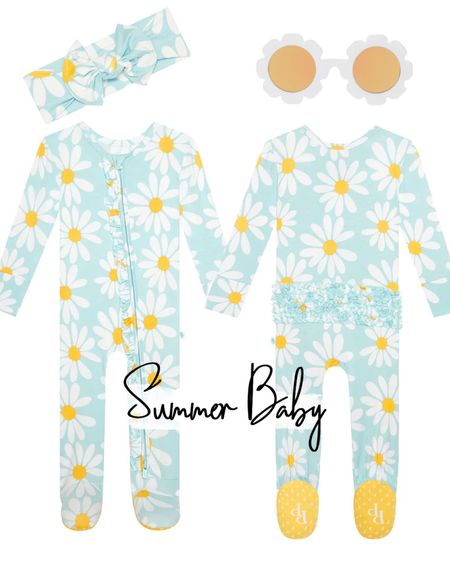 A cute summer retro look for baby! Footie pajamas are made of viscose/spandex making it very breathable. Ruffle details along zipper in front and back. This print is offered in a romper and jumpsuit for baby too. Check out below  Matching head wrap sold separately. Daisy sunglasses sold separately too. 

#babyclothes #babypajamas #babyonesie #babyshowergiftidea #babygirl #babygirlclothes #girlclothes #daisy #summerstyle #babystyle #babysummeroutfit #babysunglasses #cutebabyoutfit #babygirloutfit #girlmoms #giftsforbaby #easterbaby #easterkids #baby 

#LTKbaby #LTKkids #LTKunder50
