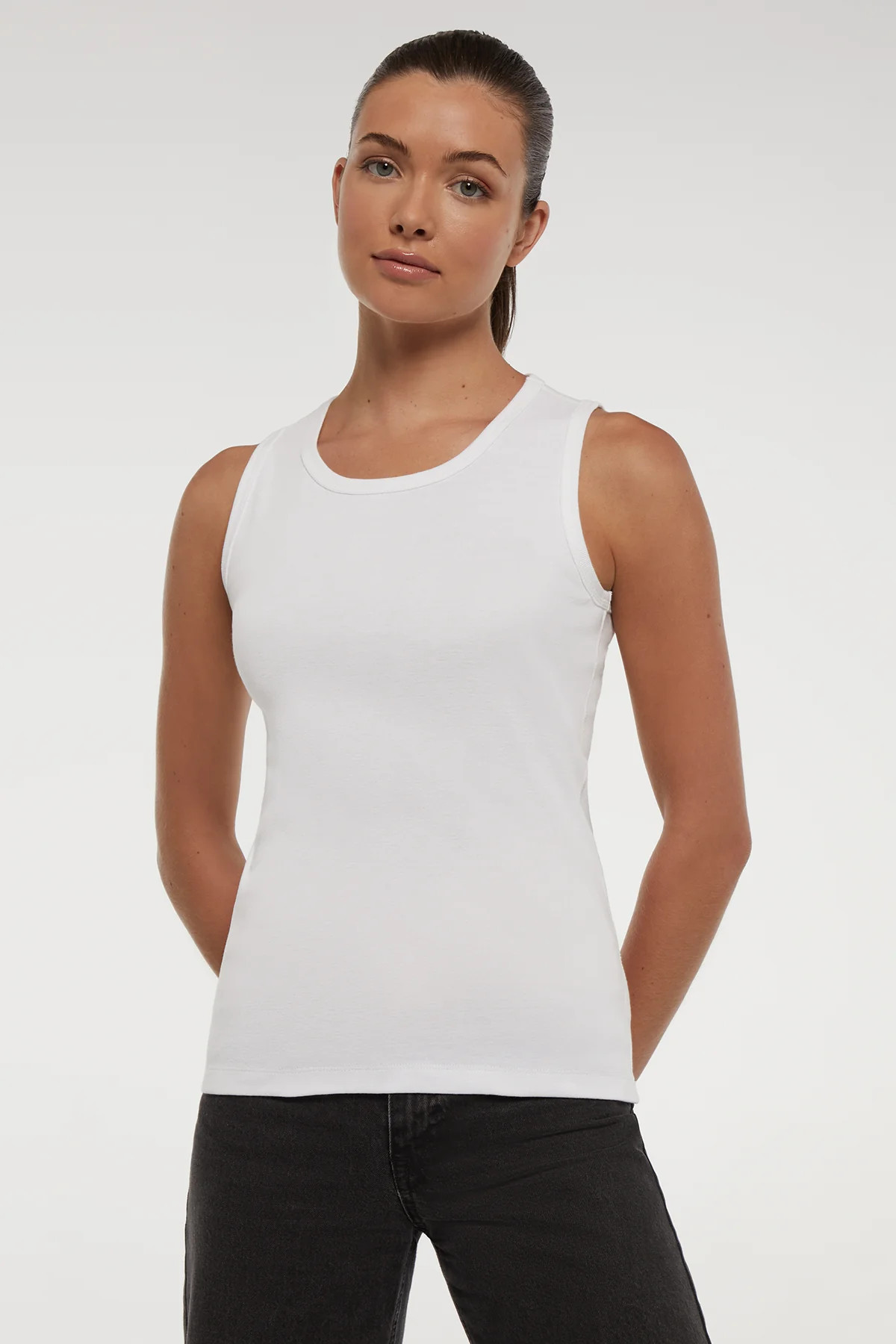 Ribbed Crew-Neck Tank | White | Three Dots