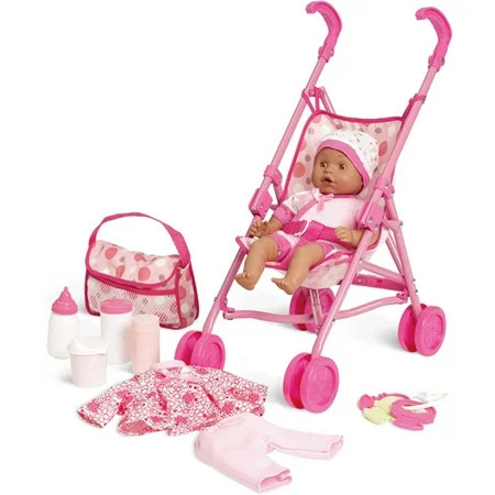 Kid Connection 13"" African American Baby Doll Stroller Set | Walmart (US)