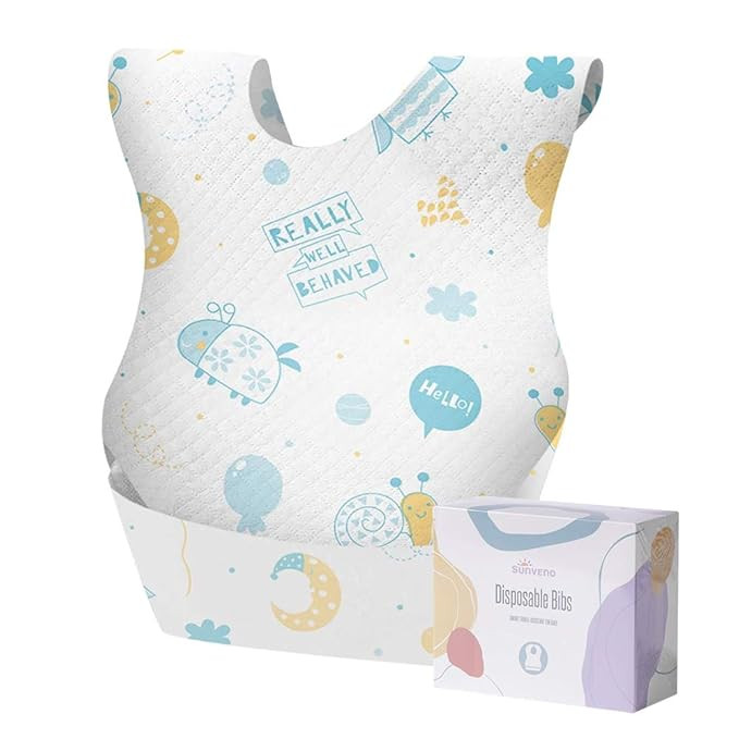 SUNVENO Disposable Bibs, Baby Disposable Bib Leak-Proof Liner & Reusable Fastener with Pocket for... | Amazon (US)