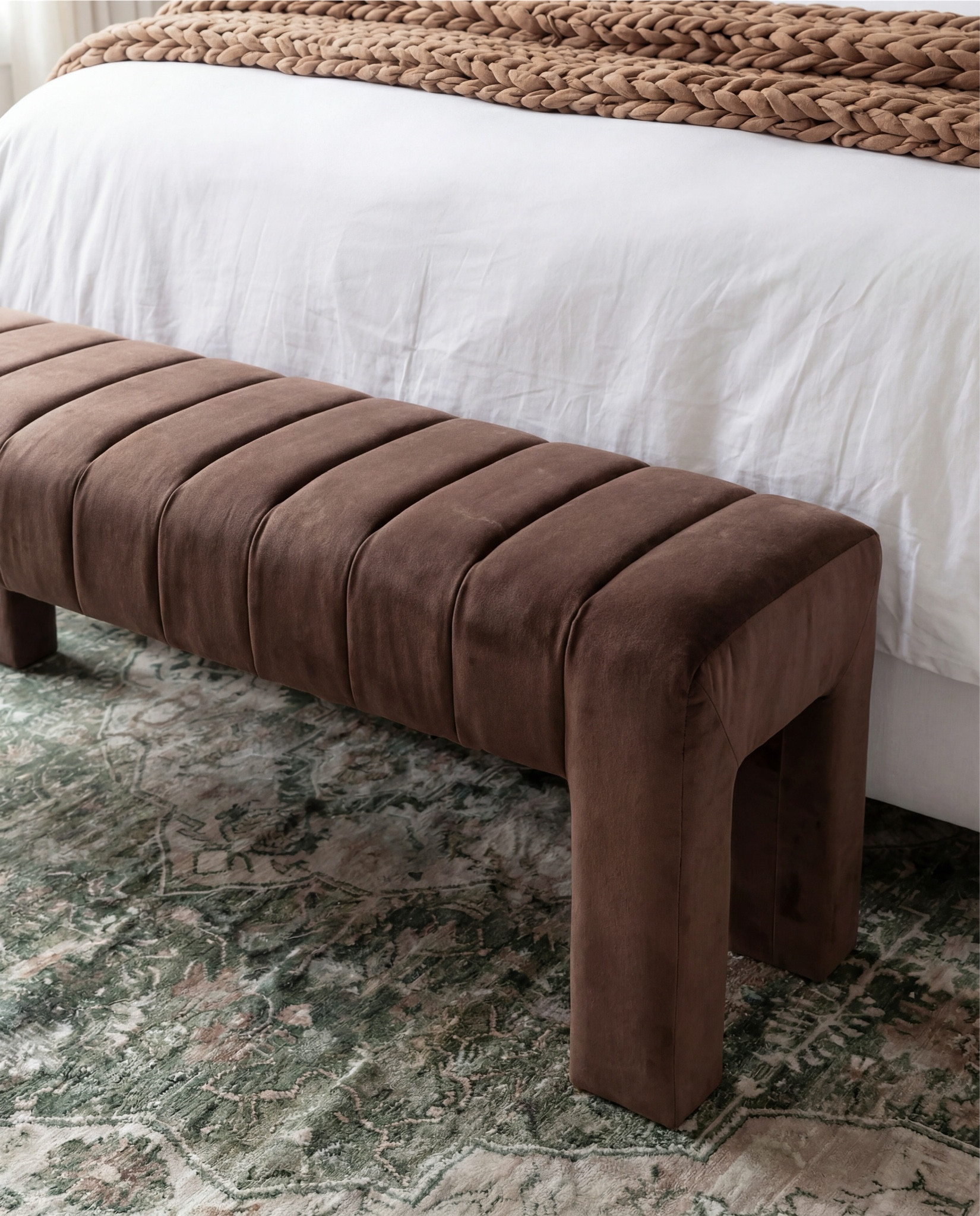 Shop the Look:
• White upholstered wingback bed frame
• White cotton duvet cover + pillow shams
• Textured throw pillows (rust + black patterned)
• Chunky knit throw blanket (warm brown)
• Vintage-style brown area rug
• Dark wood nightstands with brass knobs
• Ceramic table lamp (neutral glaze)
• Brass globe wall sconces
• Framed floral artwork (muted tones)
• Arched brass wall mirrors
• Upholstered bench at foot of bed (camel brown)
• Cream accent chair with wood arms
• Black fluted dresser with brass pulls
• Round black fluted end table 
•Fecor books 
• Large ceramic floor vase (earthy clay tone)
• Decorative wood bead garland
• Sheer white curtain panels
•Round decor bowl tray 
•Wood jewellery box 
•Terracotta bowl 

#LTKSaleAlert #LTKHome