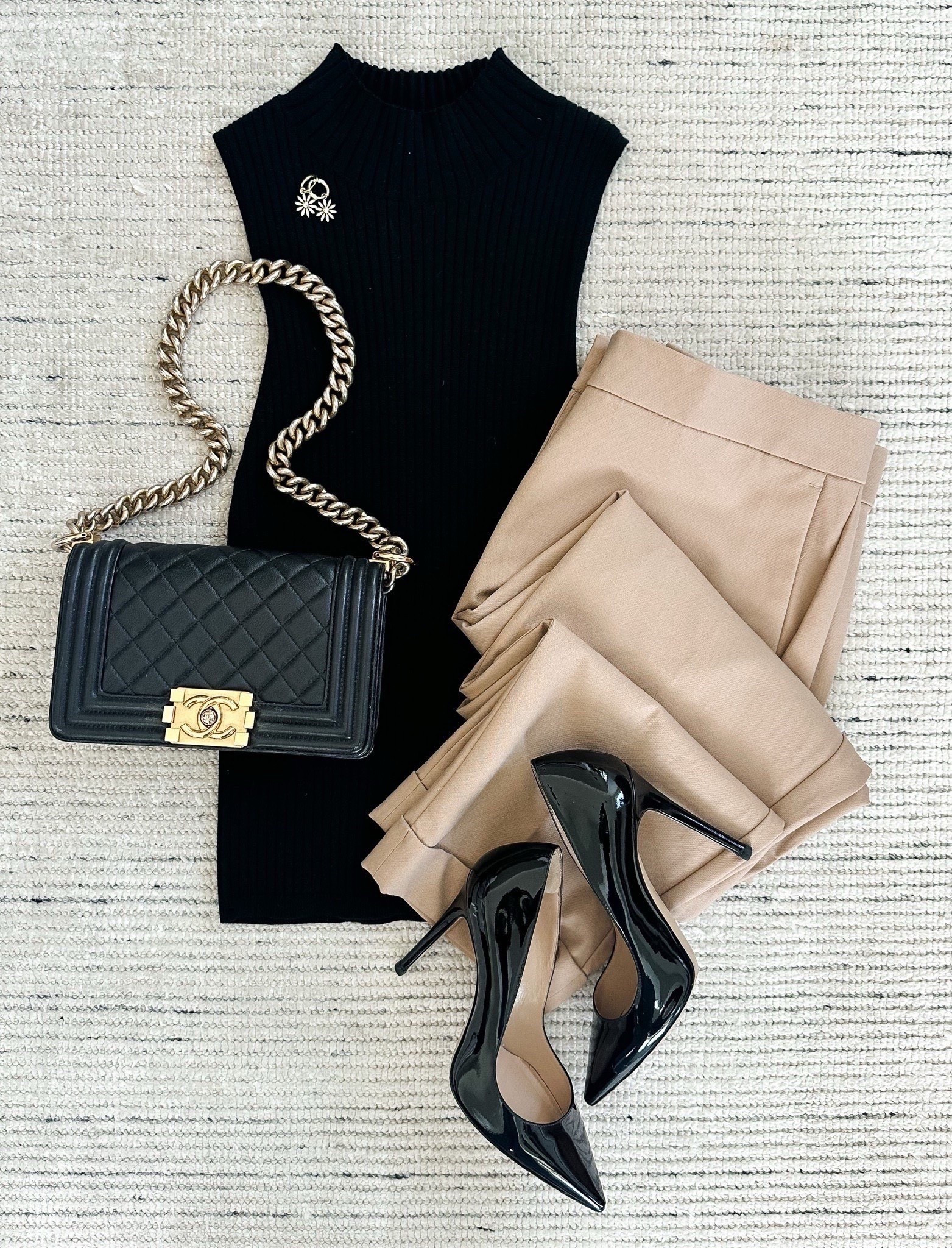 Smart casual workwear with black mockneck sleeveless tank paired with tan ankle pants. Love this outfit for warm fall workwear! Linking outfit, shoes and accessories

#LTKStyleTip #LTKWorkwear #LTKSeasonal