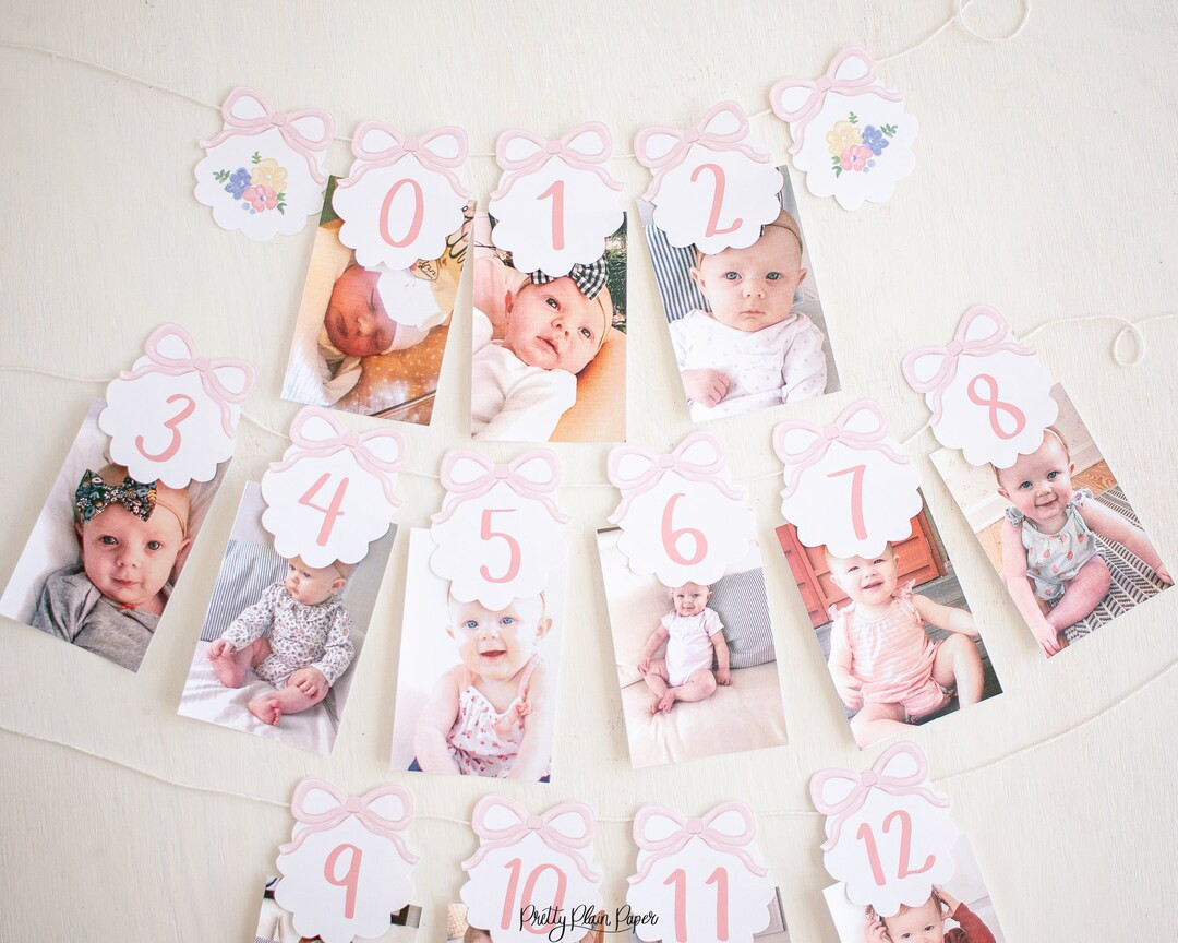 Baby Doll Party - Bow First Year Birthday Monthly Milestone Photo Banner Download 0102 1078 | Etsy (US)