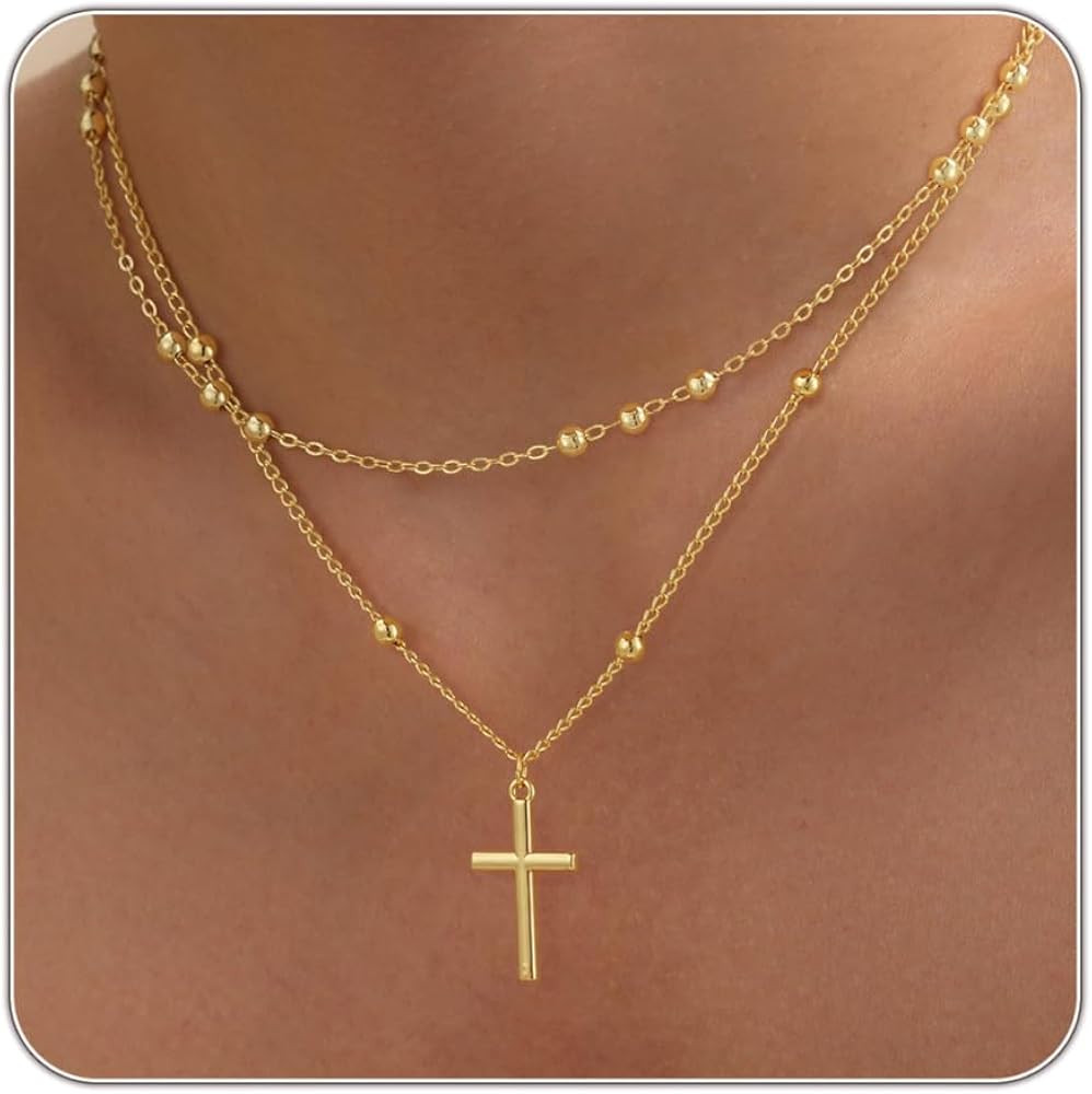 Cross Necklace for Women - Dainty 14K Real Silver Gold Plated Layered Pendant Necklace Stack Simp... | Amazon (US)