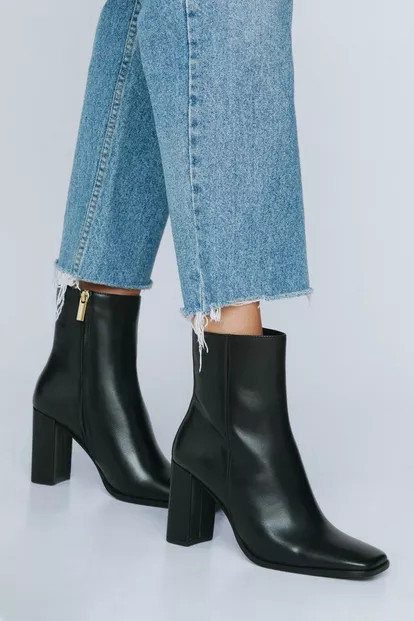 Square Toe Heeled Leather Ankle Boots | Nasty Gal (US)