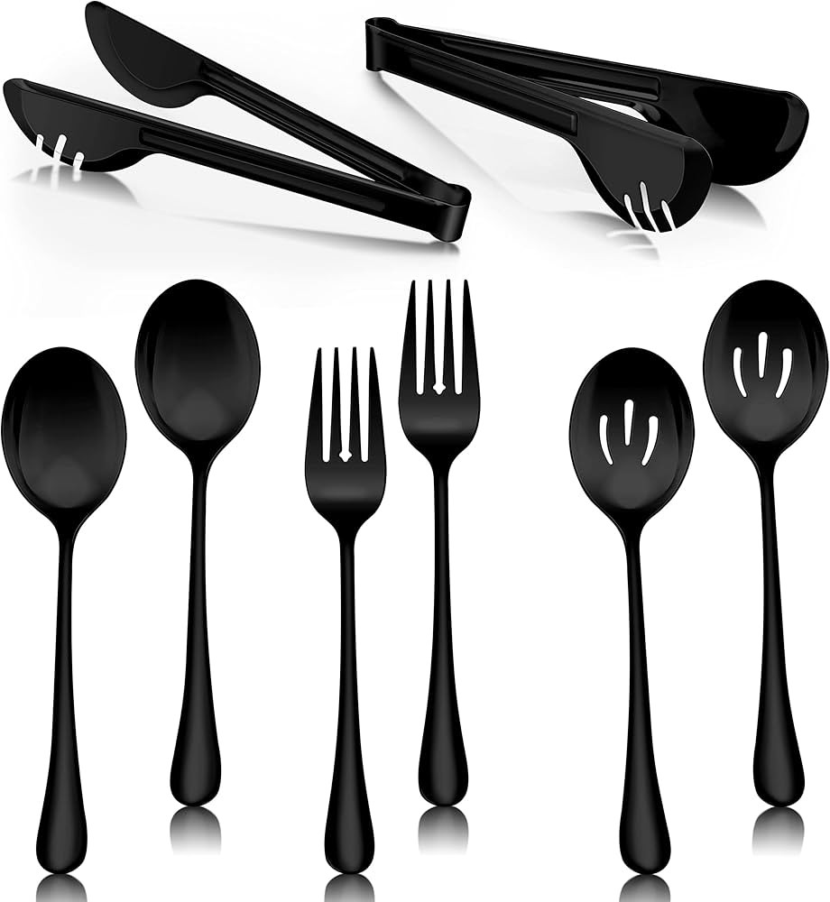 Herogo 8 Pieces Black Stainless Steel Serving Utensils Set, 8.7 Inch Serving Spoons, Slotted Serv... | Amazon (CA)