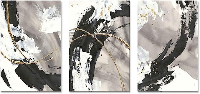 Black and White Canvas Art Wall Decor for Bedroom Framed Abstract 3 piece Gold Gray Print Paintin... | Amazon (US)
