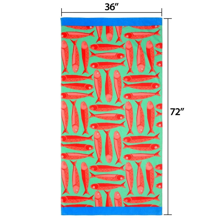 Mainstays Cotton-Blend Beach Towel, 72 x 36 in, Red Sardine | Walmart (US)