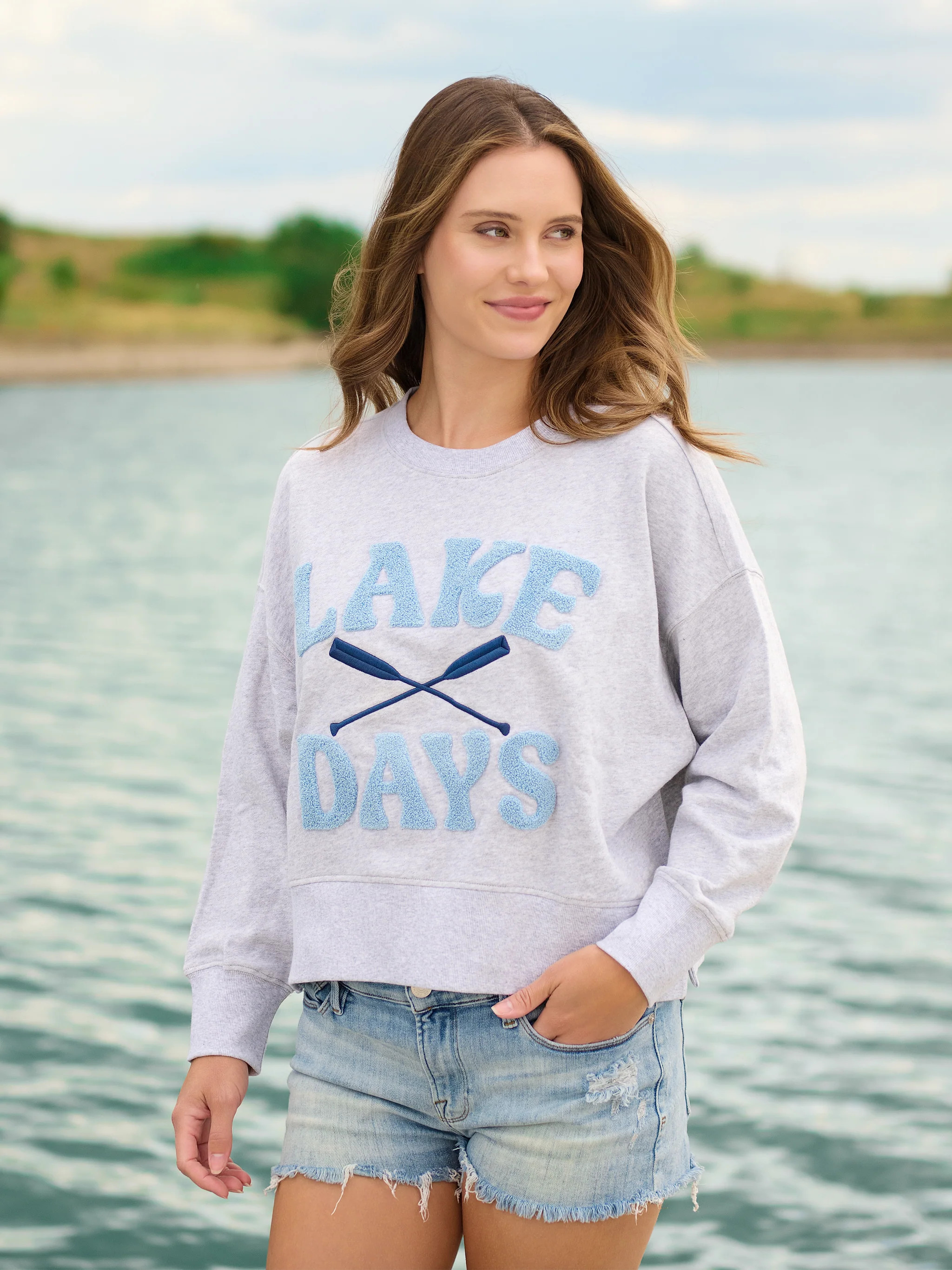 Shiraleah "Lake Days" Relaxed Sweatshirt, Grey | Shiraleah