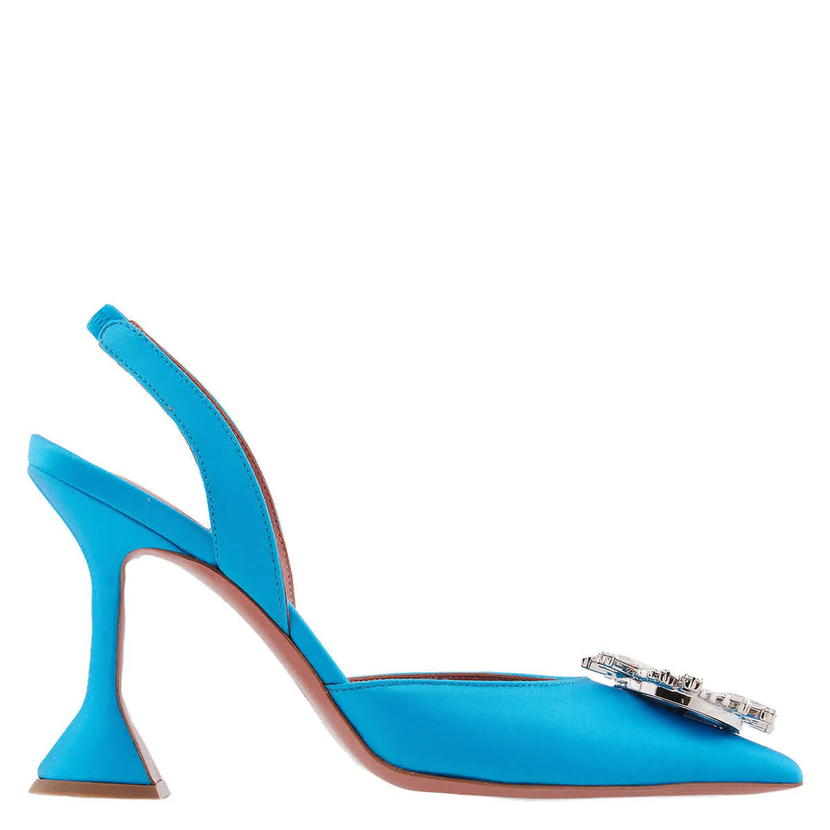 Amina Muaddi Azur Satin Begum Slingback Pumps | Shop Simon