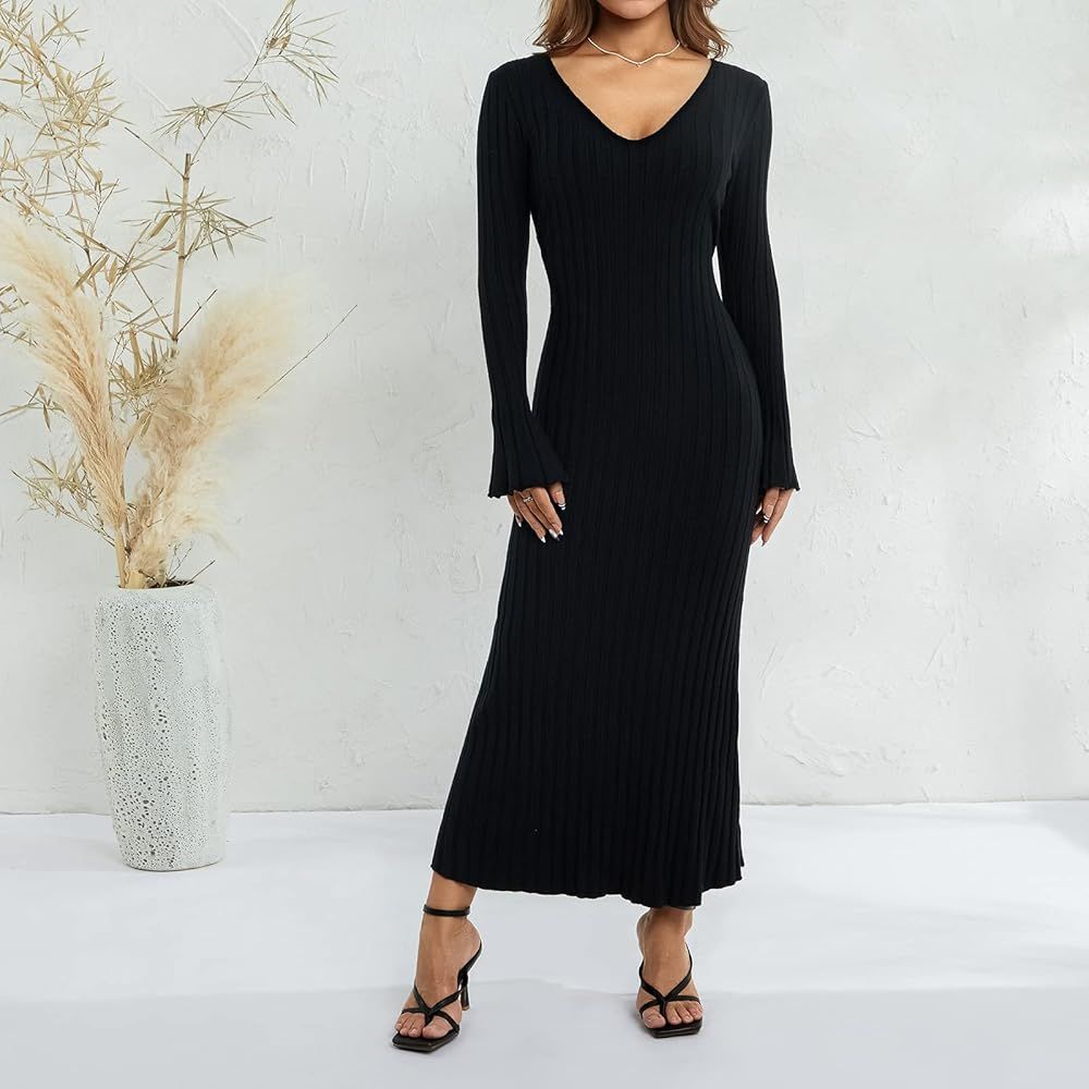 Fabumily Sexy Knit Bodycon Dress for Women Sleeveless Spaghetti Strap Cut Out Maxi Dress Backless Y2 | Amazon (US)