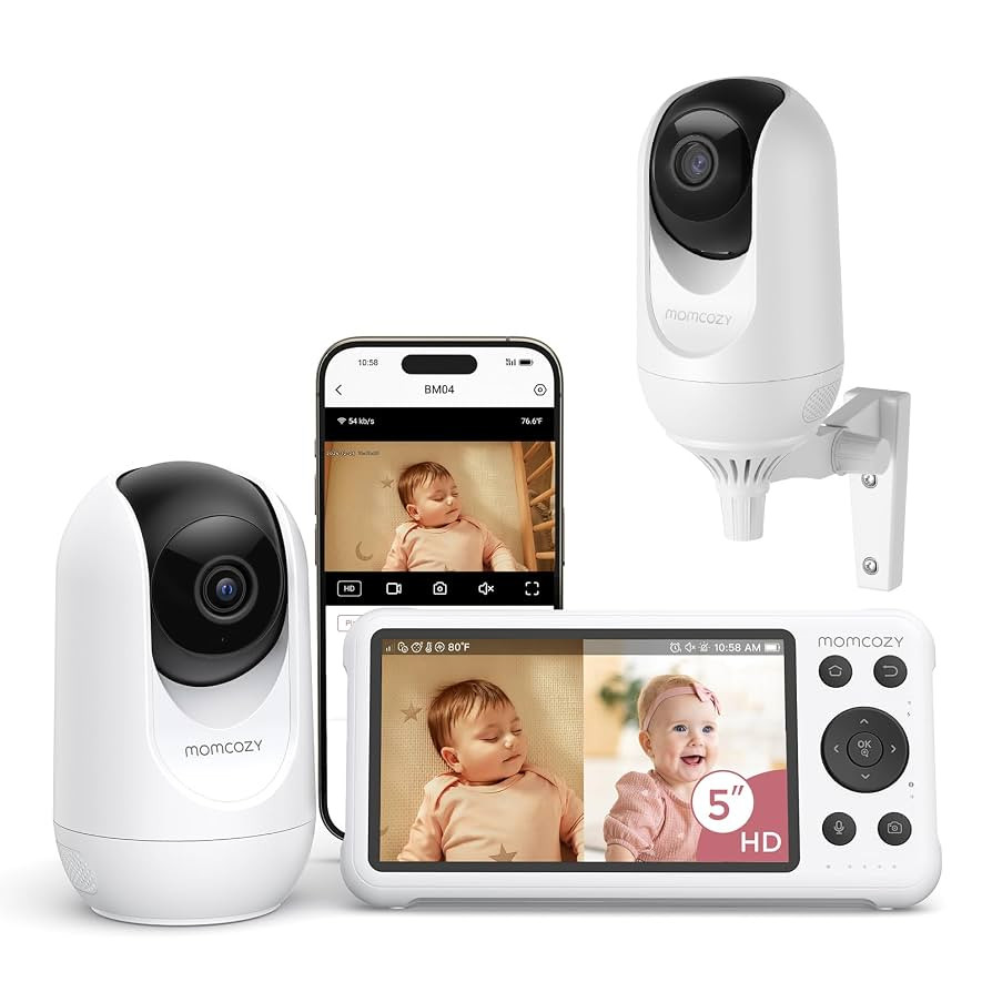 Momcozy BM04 Smart WiFi Baby Monitor with 2 Cameras, 5’’ 1080P Split Screen Video Baby Monito... | Amazon (US)