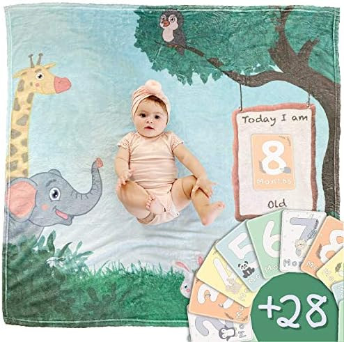 Baby Milestone Blanket for Baby Boy and Girl Includes 28 Milestone Cards - Unisex Animal Themed Perf | Amazon (US)