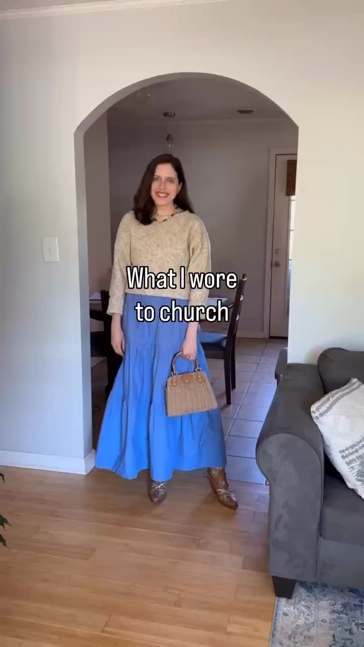 It was freezing in Virginia yesterday so I wore my @Quince blue max dress with this oatmeal heather sweater and my embroidered cowboy boots. 
The raffia bag looks designer but it’s Amazon 

#LTKSeasonal #LTKdayinmylife #LTKootd