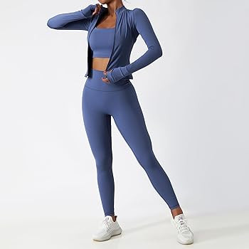 Women’s 3 Piece Workout Set – Sports Bra, Leggings & Jacket with Thumbholes – Yoga Outfit A... | Amazon (US)