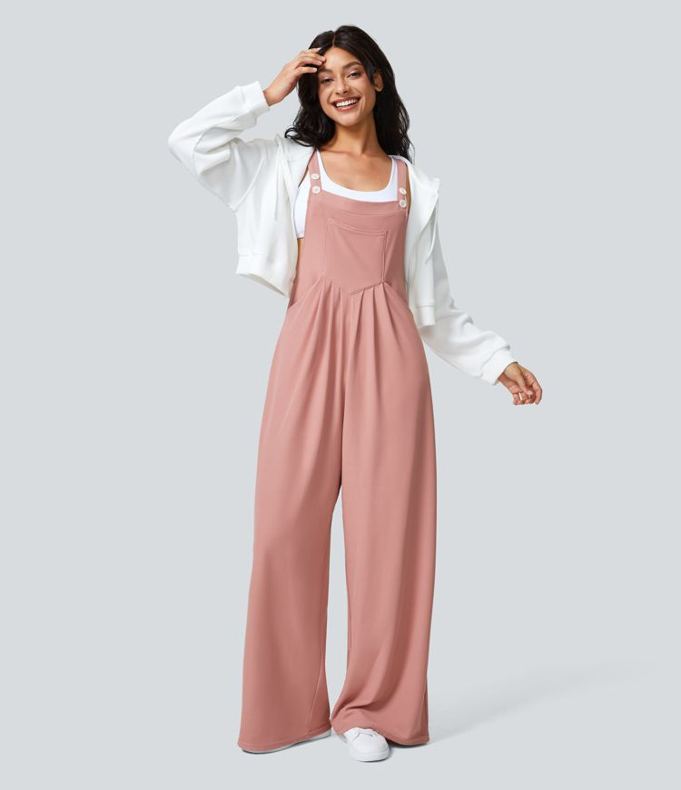 Adjustable Strap Button Multiple Pockets Waffle Casual Overalls | HALARA