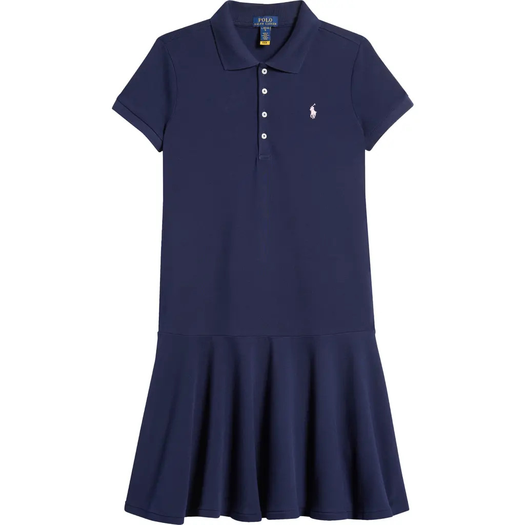Polo Ralph Lauren Kids' Stretch Cotton Mesh Polo Dress in Refined Navy at Nordstrom | Nordstrom