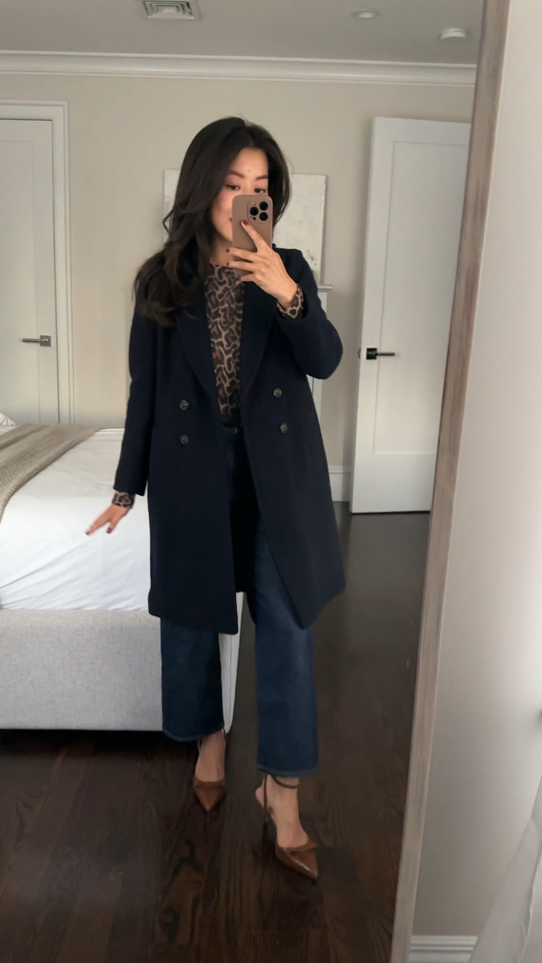 40 to 50% off J. Crew winter petite friendly picks  

• 50% off Petite Daphne topcoat in boiled wool navy size 00 petite. this is a textured wool coat that is a J. Crew classic. 

Note that the torso is unlined with sleeves that are lined, and that in general J. Crew petite coat sleeve lengths run on the shorter side. 

The 00P is a slim fit on me while the 00 regular also works on me but the 00 regular is about 1.5 inches longer in the total length and sleeve length with a slightly roomier fit. 

This is a west coast winter or New England Fall weight coat, not as thick weight as the other coats I’ve been reviewing. 

• 40% off J. Crew slim wide jeans 24 petite in dark blue resin rinse- these are some of my most flattering jeans. Slightly wide straight cut, works with flats or heels or booties for me. 

• J. Crew brushed cashmere shrunken crewneck sweater in leopard print XS. These run a little small so I sized up for a relaxed fit. This brushed cashmere is Soo soft cozy and luxe! 

• Colette bow pumps size 5.5. In usually between 5 and 5.5 and found the latter to fit better. Comfortable for a heel and well made. 

• navy & black Suede Berkeley bag 

@JCrew #InJCrew #jcrewpartner

#LTKWorkwear #LTKSaleAlert #LTKHoliday