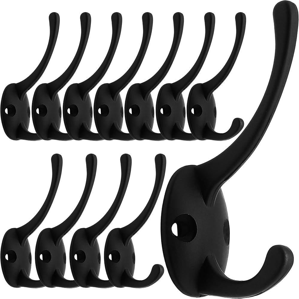 IBosins 12 Pack Black Coat Hooks Wall Mounted with 24 Screws Retro Double Hooks Utility Black Hoo... | Amazon (US)