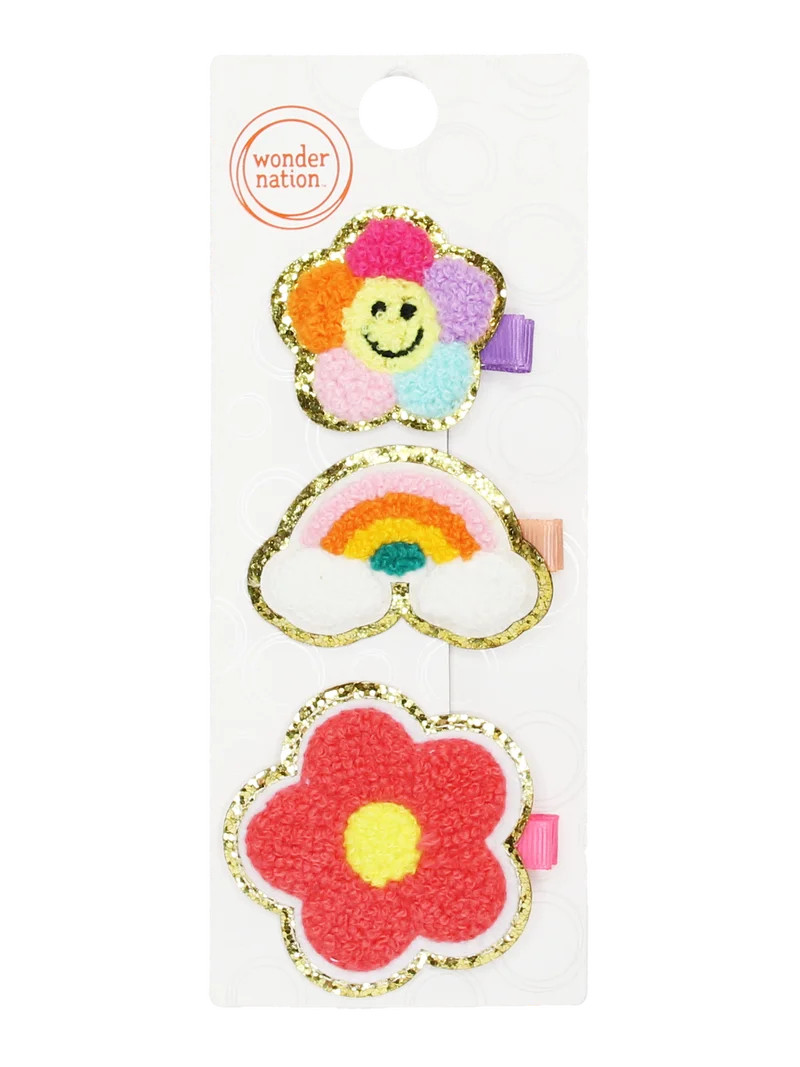 Wonder Nation Girls Patch Hair Clips, 3-Piece, Multi | Walmart (US)