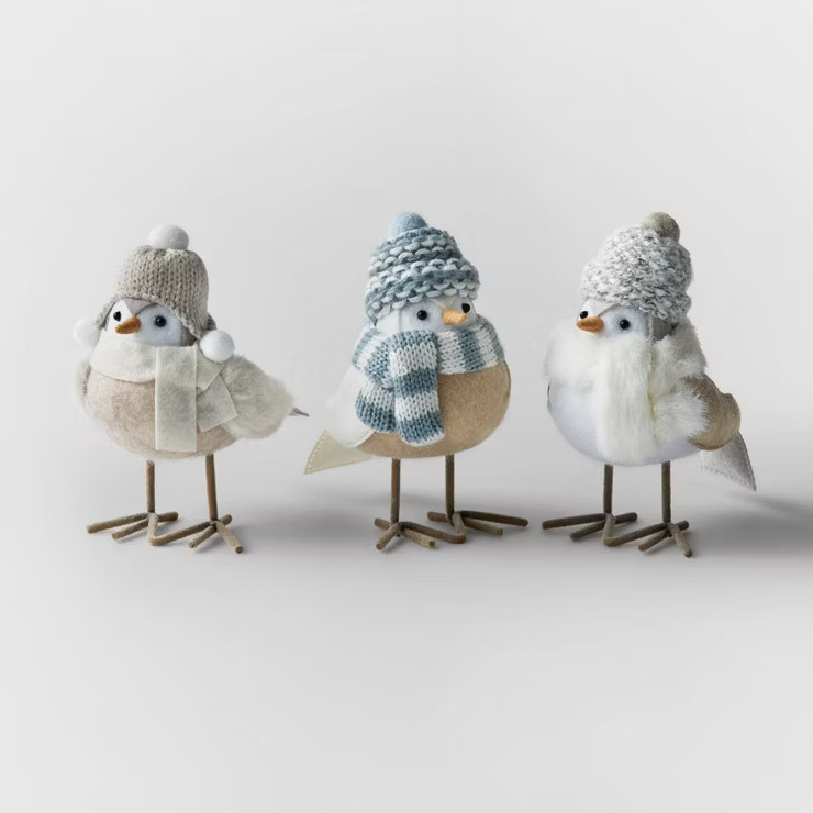 3pc Mini Fabric Winter Bird Decorative Figurine Set Gray - Wondershop™ | Target