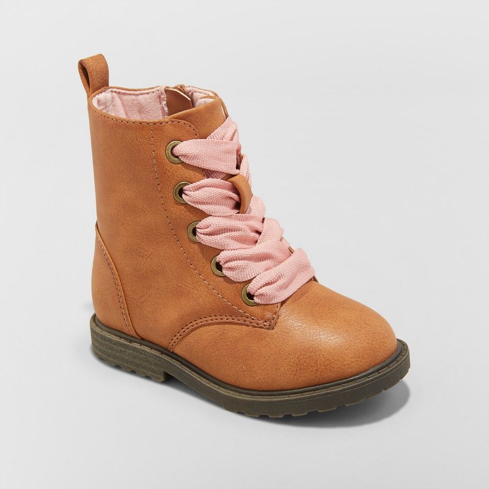 Toddler Girls' Cherish Lace up Boots - Cat & Jack Cognac 10, Brown | Target
