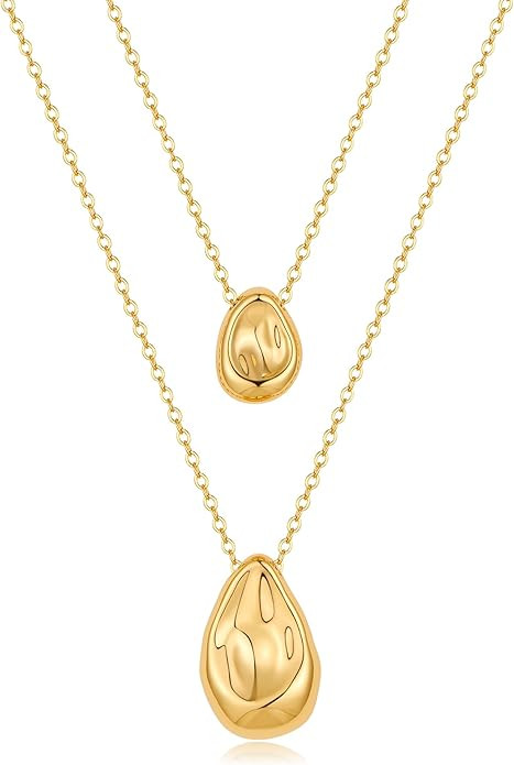 Dainty Gold Layered Necklaces for Women Chunky Teardrop Pendant Trendy Jewelry Gifts | Amazon (US)