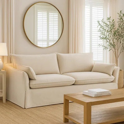 Seya Modern Sofa With 2 Pillow, Beige Linen Plush Cushions, 82 Inch | Wayfair North America