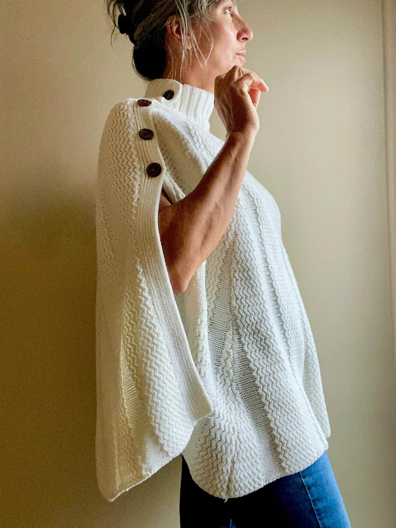 70s Turtleneck Button up Poncho Mock Neck Vintage Cape - Etsy | Etsy (US)