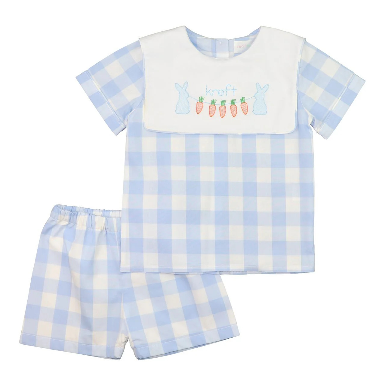 Blue Check Bunnies And Carrots Short Set | Cecil and Lou