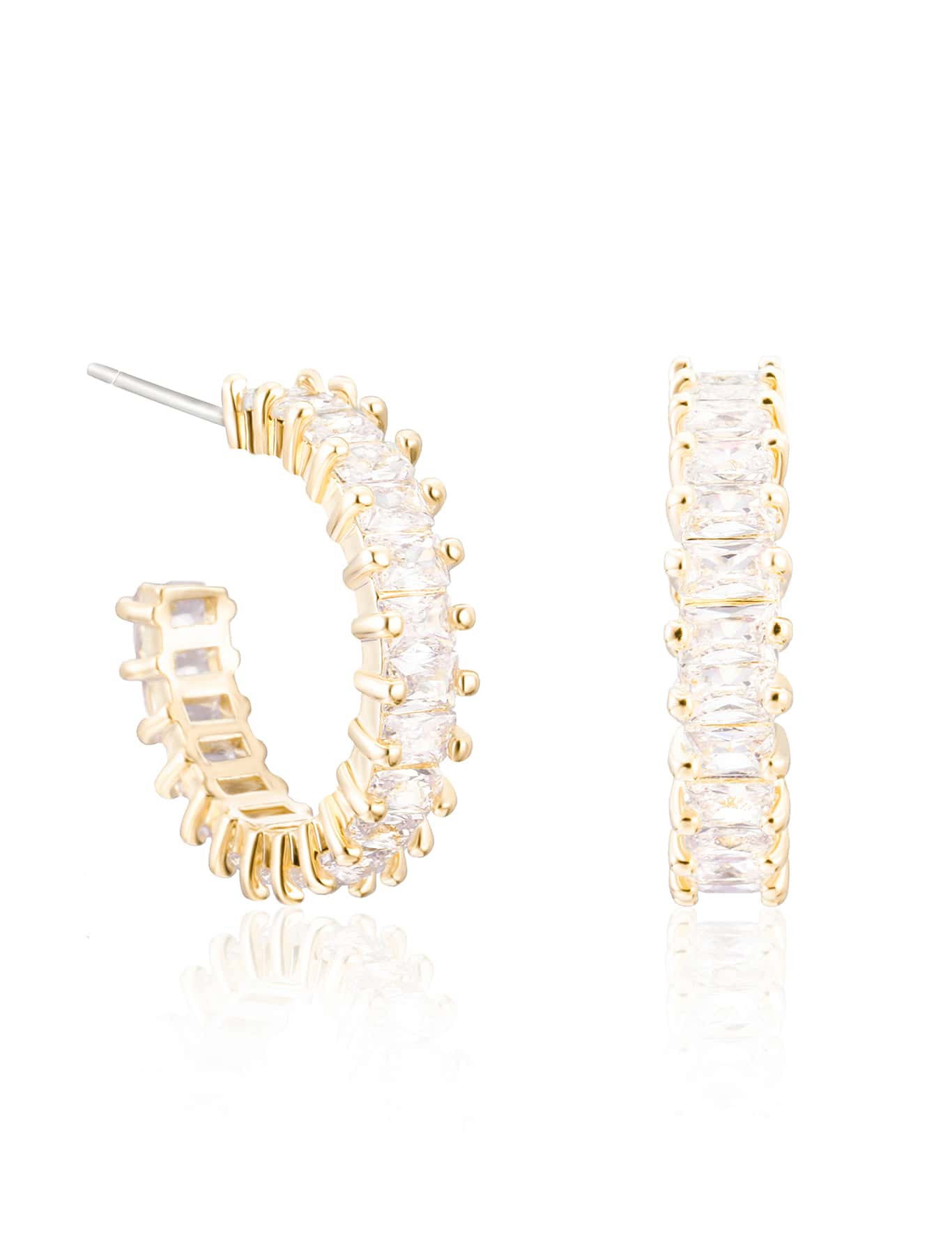Geometric Cubic Zirconia Decor Open Hoop Earrings | SHEIN