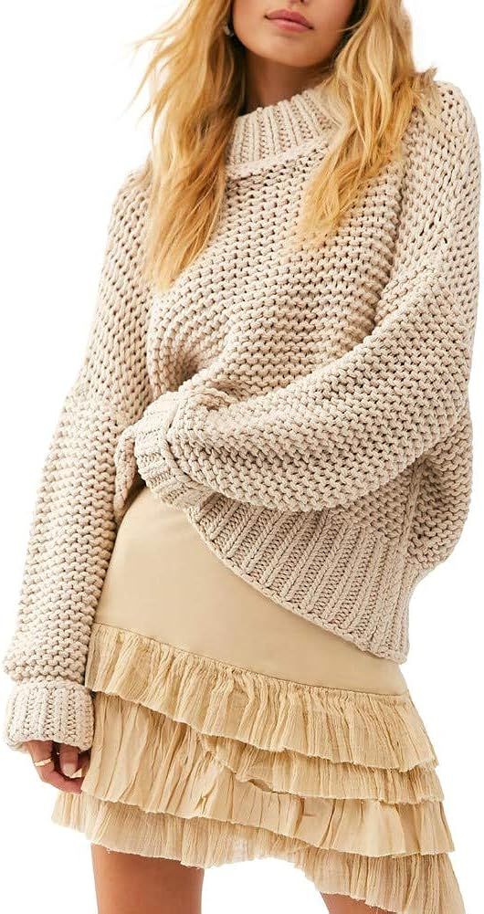 FANCYINN Womens Turtleneck Oversized Sweaters Long Sleeve O Neck Pullover Chunky Knit Jumper Tops | Amazon (US)
